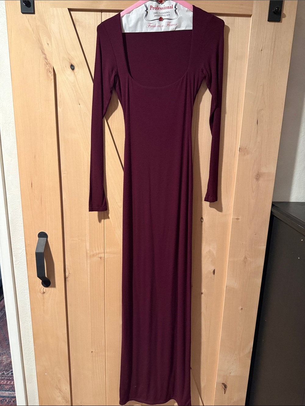 naked wardrobe Long Sleeve Square Neck Maxi Dress - Burgundy
